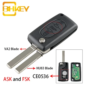 

BHKEY 3 Buttons CE0536 Car Remote Key for peugeot 207 307 407 208 308 408 607 Smart Car Keyless Entry FSK or ASK