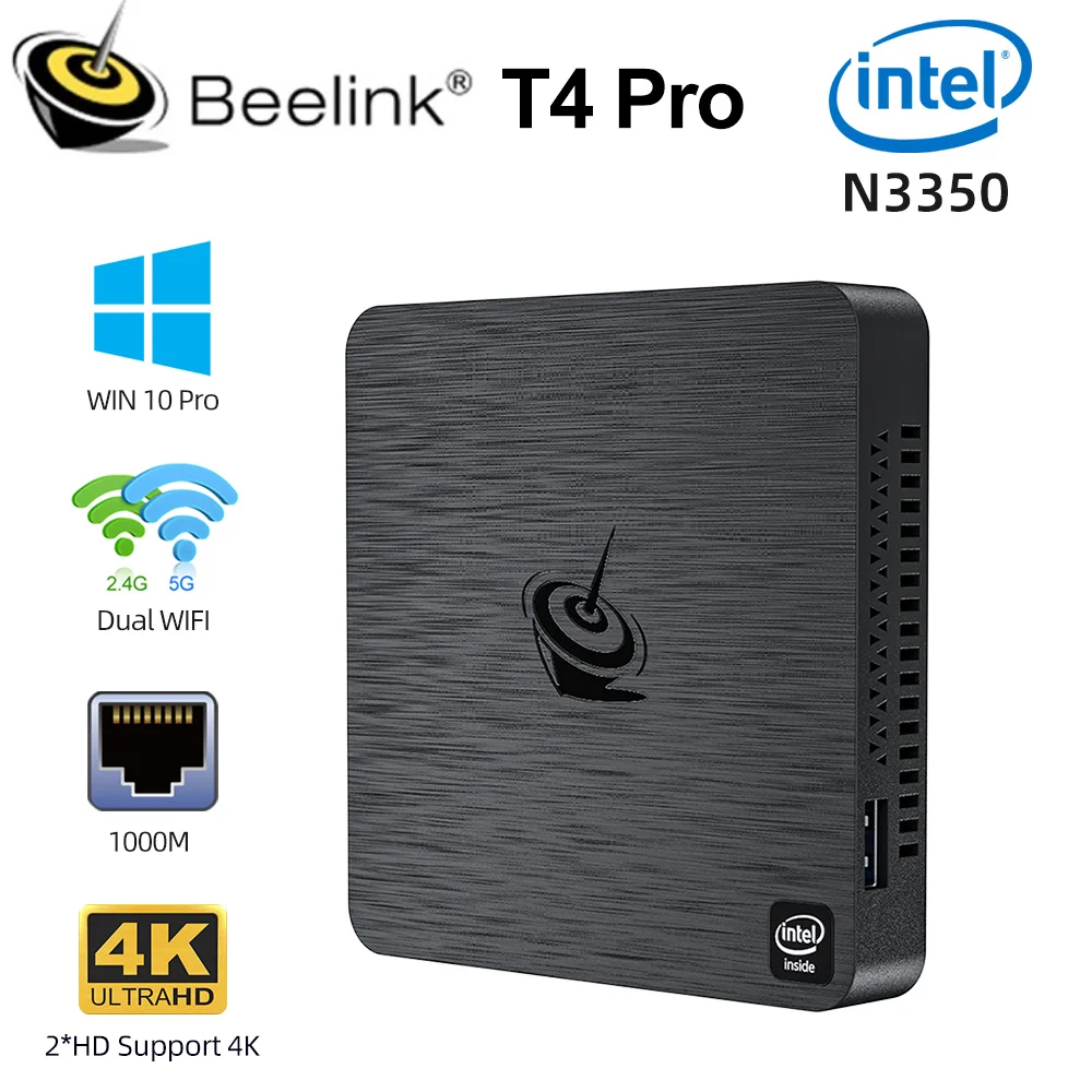 Beelink T4 Pro мини-ПК Intel Apollo Lake процессор N3350 Windows 10 HTPC с 4 Гб ОЗУ 64 ПЗУ USB 3 0 2 * HD-MI AC WIFI |