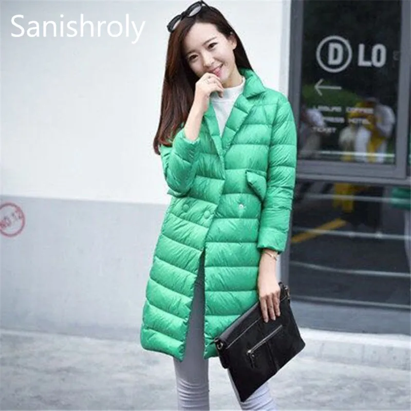 

Sanishroly Women Midi Long Coat Ultra Light Down Coat Parka Autumn Winter Female White Duck Down Jacket Outerwear Plus Size S693