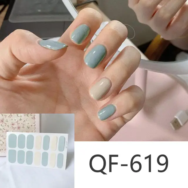 14tips/sheet Milk Heart Nail Wraps Polish Decals Strips Jump Cross Color Glitter 3D Adhesive Full Nail Art Stickers Matte Nails NO.24