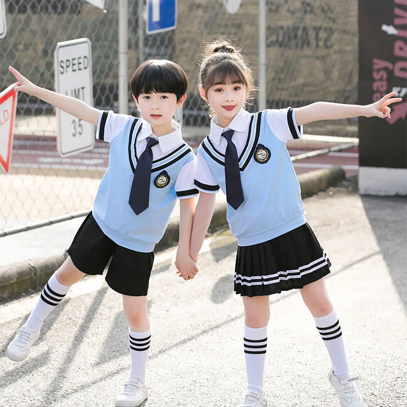 

100-180cm Kids School Uniforms Korea British Boys Girls cotton Clothing Set Primary Student Class Wear Performance Costumes