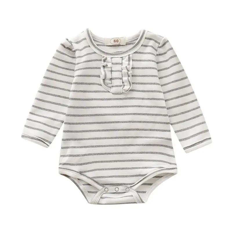 

Infant Baby Boy Clothes Rompers Long Sleeve Striped Romper Solid Print Clothes Kids Girls Boys Jumpsuit Newborn Clothes
