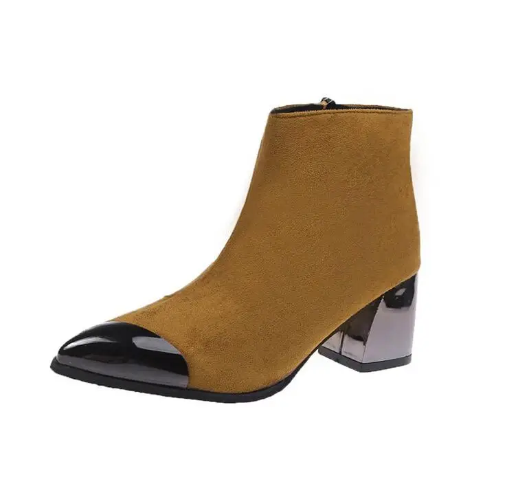 Повседневная женская обувь; ботильоны martin; женские замшевые туфли с острым носком на высоком каблуке; теплые зимние ботинки женские; zapatos; G813 - Цвет: Khaki