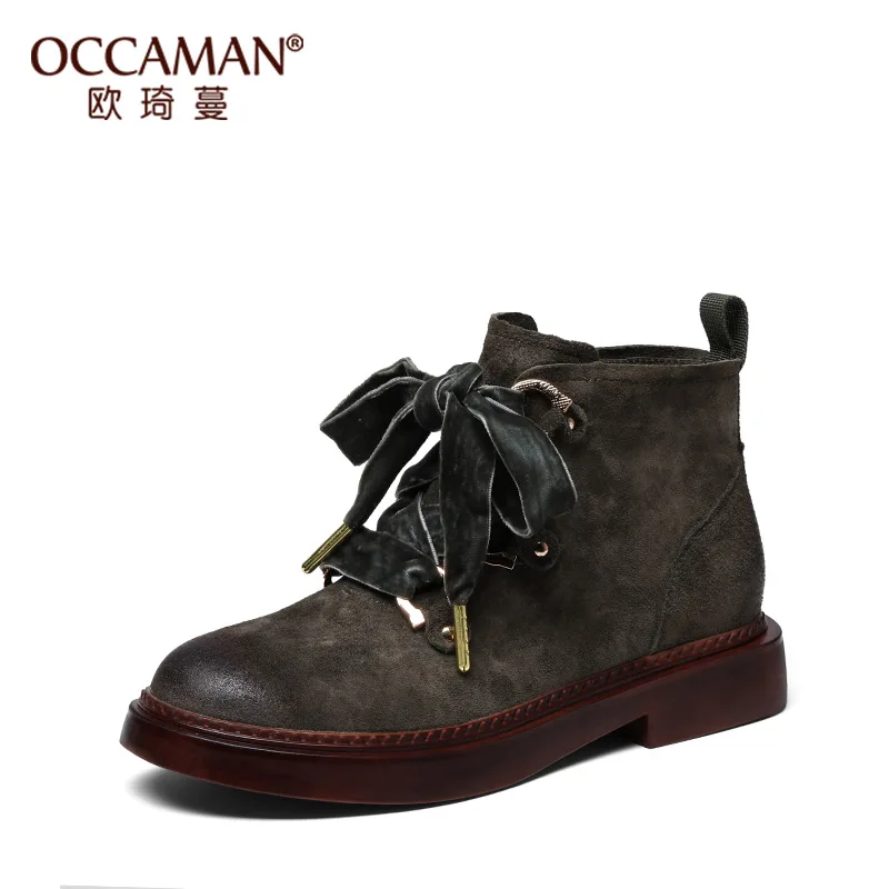 

OCCAMAN Original Beautiful Butterfly-knotted Lace Up Closure Women Shoes Low Flats Martin Ladies Boots 42235