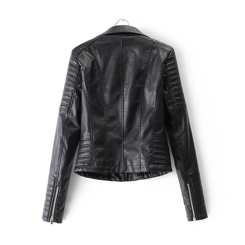 Autumn Women  Faux Leather Jacket  Sexy Skinny Women‘s Biker Jackets Fashion Pu Punk Ladies Black Coats Turn-down Collar Zippers