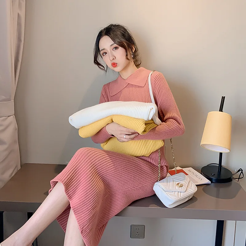 

Photo Shoot Maternity Clothes Winter Pregnant Women Sweater Pregnant WOMEN'S Knitting Dress Online Celebrity Fold-down Collar Lo