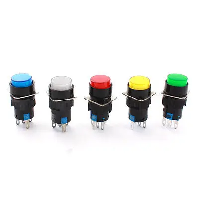 

5pcs AC220V Indicator Light SPDT Momentary Round Head Pushbutton Switch 16mm