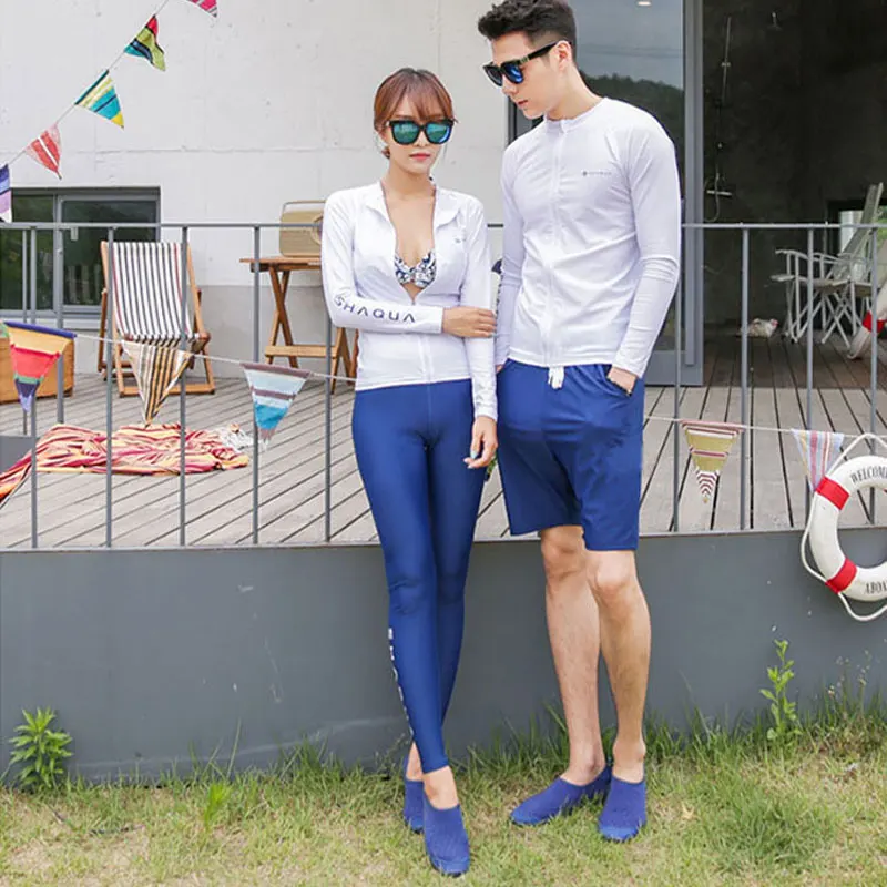 

Women's 4pcs set Mens 2pcs set UV Rash Guards Long Sleeve Pants Leggings Swim Suit Sun Protection Matching Couples Surf Suits