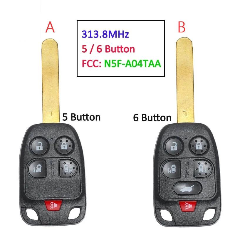 

CN003140 Aftermarket 5/6 Button Remote Key Fob For 2011 - 2014 H-onda Odyssey 313.8MHz ID46 Chip FCC N5F-A04TAA