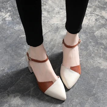 

sunny everest 2020 women Sandals cow leather Female Hollow Leather Summer New Tip Spring Shoes 34-40