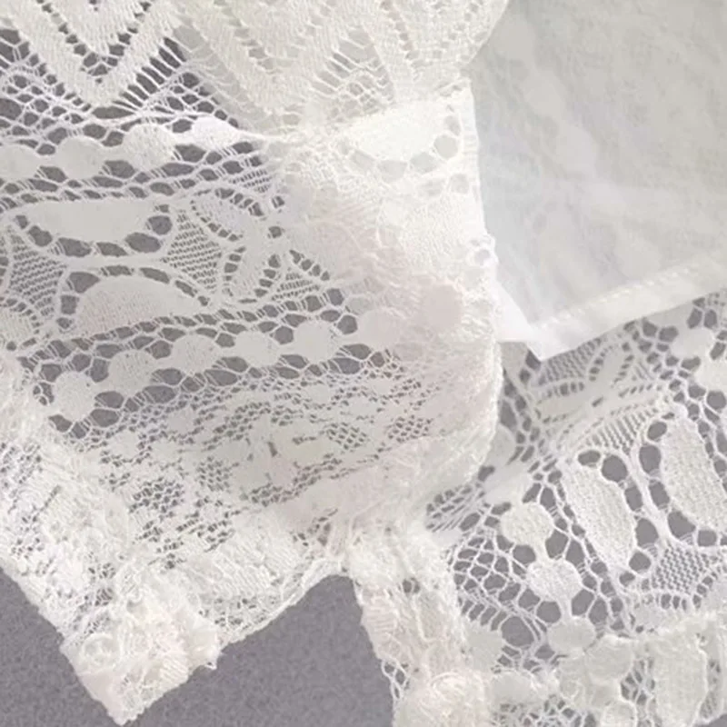  Vintage Stylish Office Lady Ruffled Lace Blouses Women 2020 Fashion Long Sleeve Back Zipper See Thr