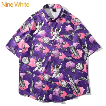 

2020 hip-hop shirt street style men's Hawaiian shirt aerospace pattern original summer beach shirt short sleeve new