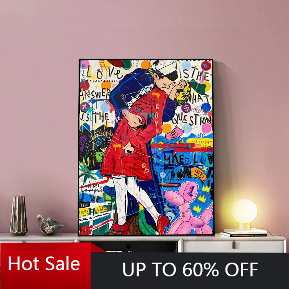 Self-adhesive Canvas Painting Wall Sticker Graffiti Art Victory Kiss Posters And Prints Room Decor Pictures For Home Decoration | Дом и сад