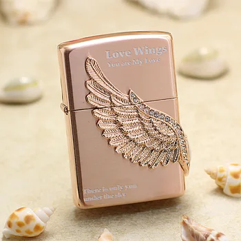

Genuine Zippo oil lighter copper windproof Rose Gold Wing cigarette Kerosene lighters Gift With anti-counterfeiting code
