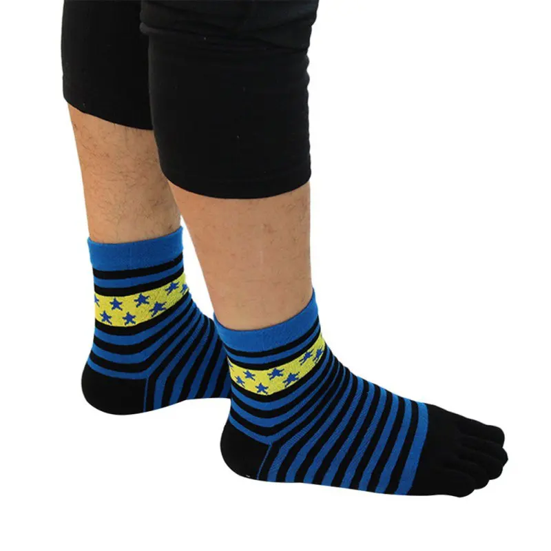 Мужские цветные полосатые носки, модные хлопковые дезодоранты с пятью пальцами, повседневные носки в европейском стиле