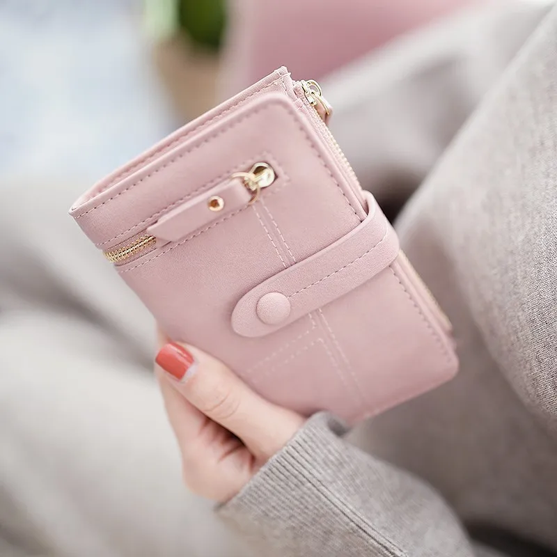 Korean Women Multifunction Short Wallets Zipper Hasp Mini PU Leather Female Coin Purses Fashion Ladies Clutch Card Holder