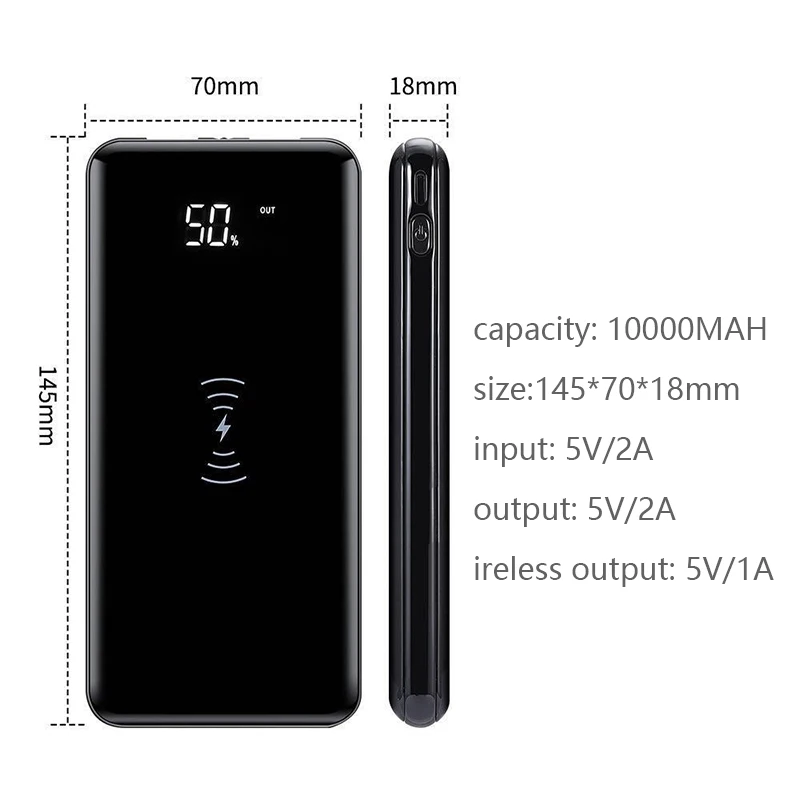 10000 мАч QI Беспроводное зарядное устройство банка мощности для Xiaomi Mi iPhone повербанк портативный внешний аккумулятор беспроводное быстрое зарядное устройство Банк мощности