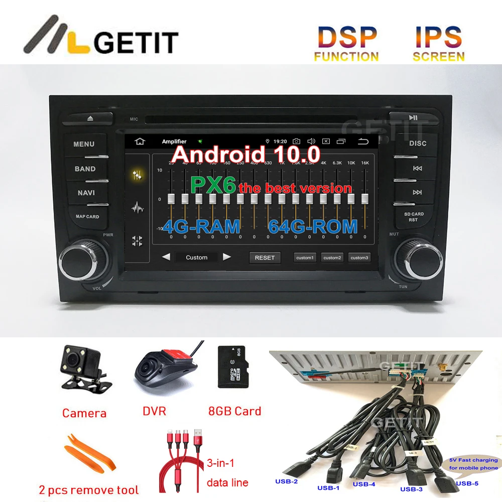 DSP Android 10 автомобильный DVD видео стерео Мультимедийный плеер GPS навигация для Audi A6