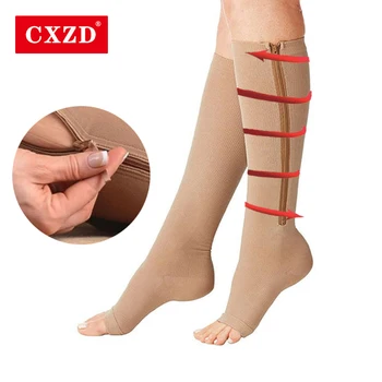 

CXZD New Compression Socks Men Women Support Knee Zipper Socks Thigh-High Solid Color Varicose Vein Leg Relief Long Socks