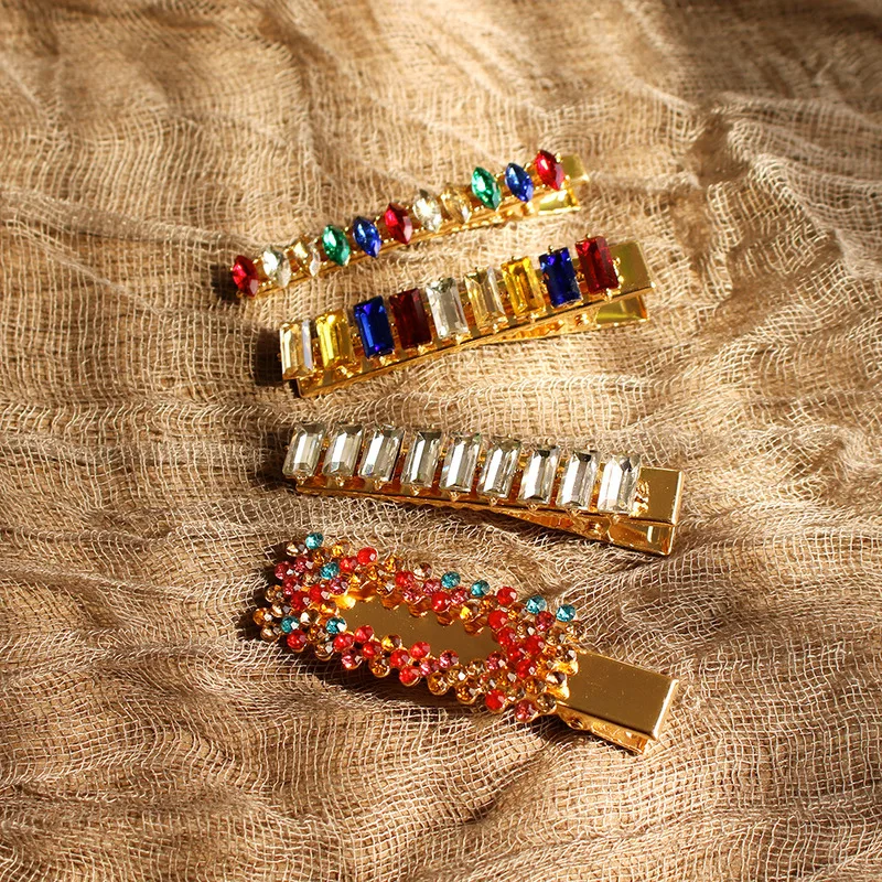 

1PC Colorful Luxury Crystal Rhinestones Hairpins Geometric Round Oval Rhinestones Hair Clips Hair Jewelry Accessories Drop Ship