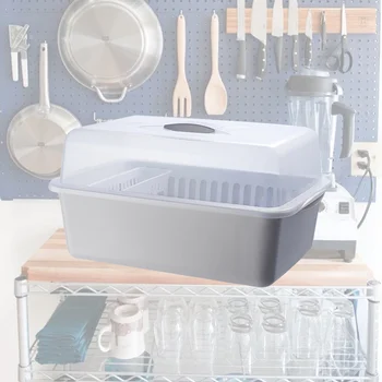 

1Pc Kitchen Dish Rack Practical Tableware Box with Lid Water Draining Storage Shelf