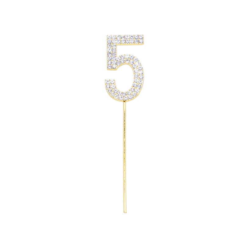 1 шт. номер "0-9" торт Топпер золото алмазные шипованные торт Топпер для десерта юбилей день рождения Декорации для свадьбы - Цвет: gold 5