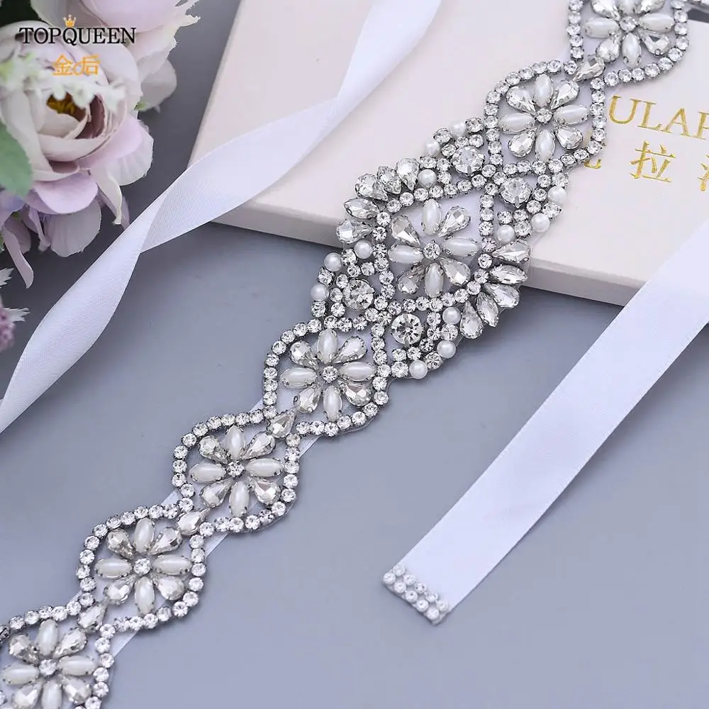 TOPQUEEN Wedding Belt Ivory Silver Rhinestone Belt Belt Accessories for Bride Crystal Formal Belt Red Gown Sash Bride Belt S161