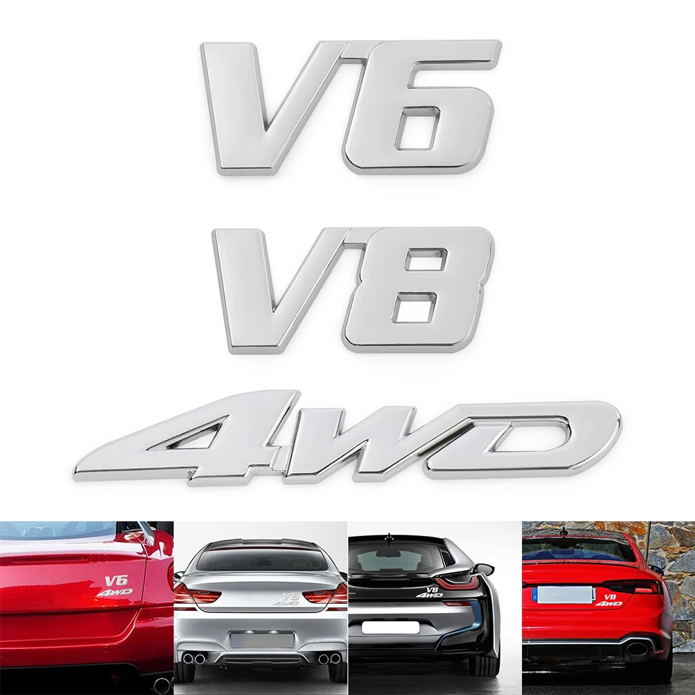 Серебристая 3D металлическая наклейка 4WD V6 V8 3D хромированная наклейка для автомобиля багажника крышка багажника Алфавит эмблема значок наклейка DIY Стайлинг автомобиля
