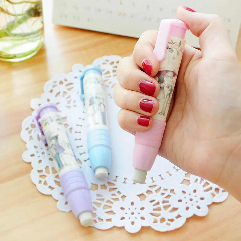 

1pcs Cute Kawaii Automatic Rubber Eraser Removable Combination Eraser Pen Correction Tools for Office School Supplies Stationery