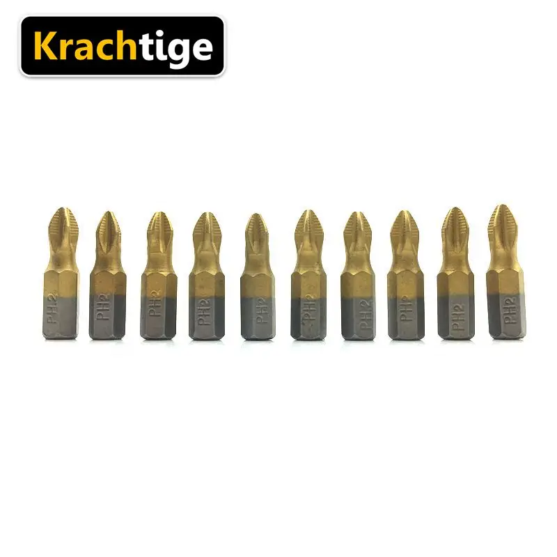 Krachtige 10 шт. 25 мм отвертка головка 1/4 &quotхвостовик анти скольжения PH2 титановое