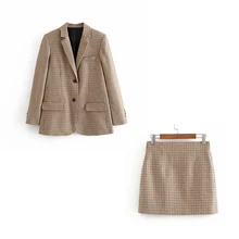 *#Best Price Autumn office skirt suit two-piece suit 2019 new slim single-breasted plaid long jacket suit female Slim-fit half-length skirt *#Best Price Autumn office skirt suit two-piece suit 2019 new slim single-breasted plaid long jacket suit female Slim-fit half-length skirt