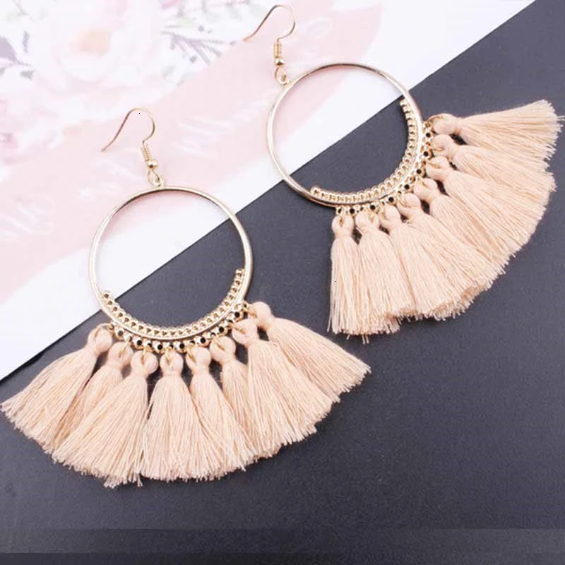 New 39 Colors Vintage Ethnic Alloy Fan Tassel Earrings For Female Boho Fringe Dangles Earings Women Jewelry accessories party gift - Окраска металла: New