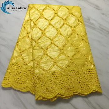 

Alisa yellow nigerian bazin riche fabric high quality embroidery with stones african cotton lace fabrics 5 yards for party dress