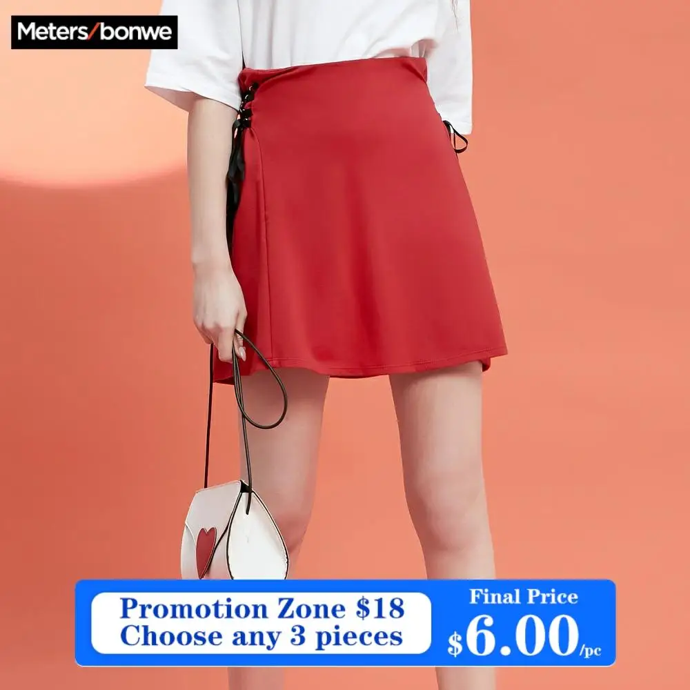 MetersBonwe Short Skirt Female High Waist A-line Mini With Ribbon Skirts Women Slimming Summer Joker New Arrivals | Женская одежда