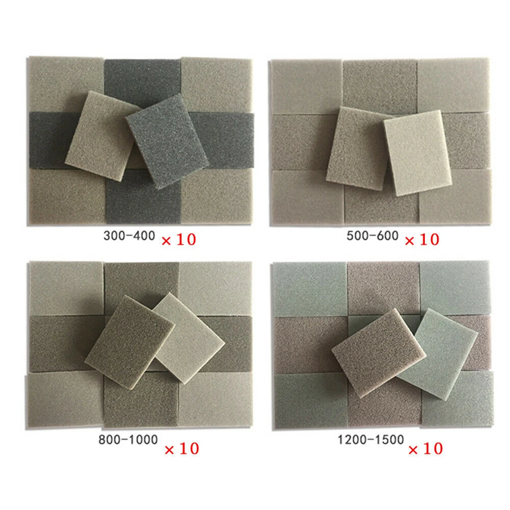 20Pcs Sponge Sanding Block Wet Dry Grinding Sandpaper 300-400 500-600 800-1000 1200-1500 Grit Polishing Pads Abrasive Sand Paper