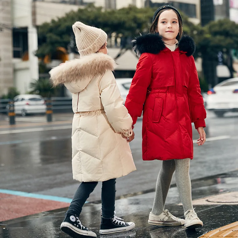 

Winter Down Jacket for Girls Clothes parka real Fur Hooded Russian Winter Coat 2019 New Children Outerwear Long Teenage clothing