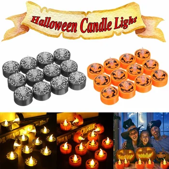 

12pcs LED Candle Lights Halloween Decoration Flickering Flameless Candles Festival Party Decor Pumpkin/Spider web/Candle Lamps
