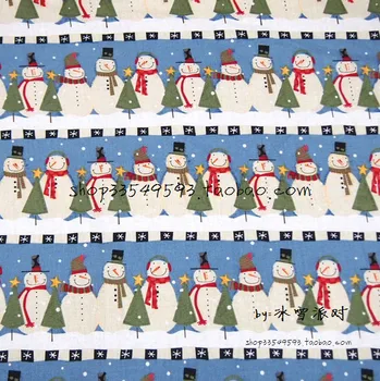 

50*105cm Cotton Plain Weave Christmas Snowman Fabric Patchwork Needlework DIY Handmade Cloth Dress Sewing Material Quilting