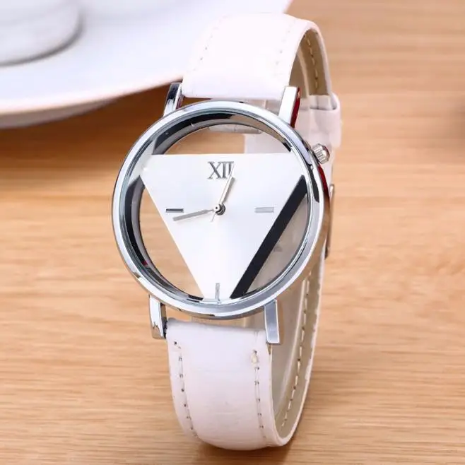 2022 Women Watches Fashion Triangular Unique Hollowed Dial Quartz Watches Blue Leather mannen horloge Dropshipping Cheap Price 6