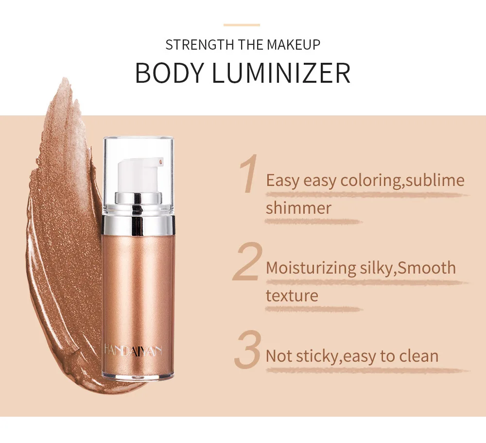 HANDAIYAN 4 цвета Shimmer Body Luminizer Хайлайтер с эффектом загара жидкий фиксирующий спрей сияющий блеск жемчужно-белый хайлайтер