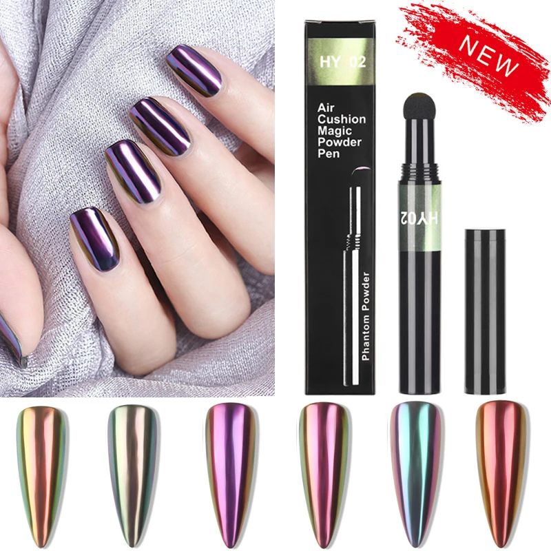 2020 New Hot 6 Colori Nail Air Cushion Powder Pen Magic Aurora Mirror Effect Nail Polish Gel Pencil Nail Art Chalk Makeup Tool