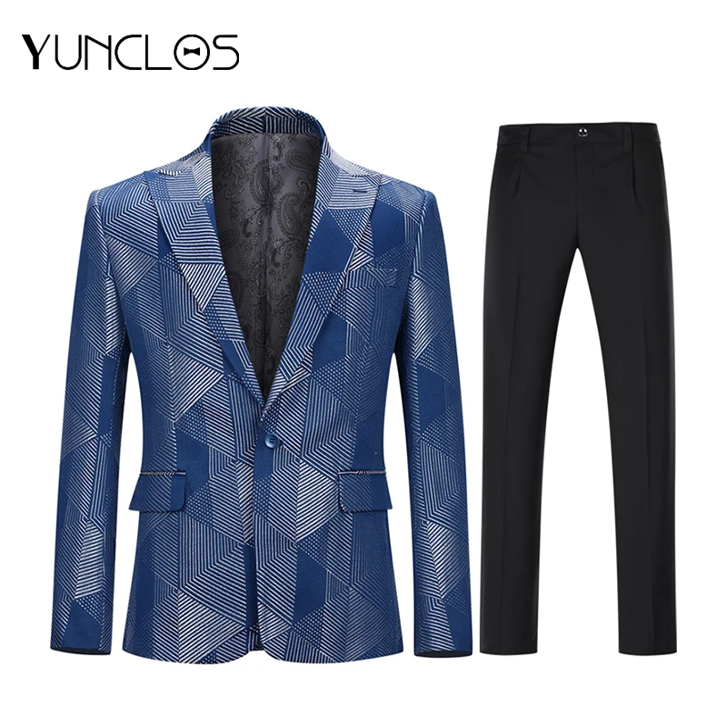 YUNCLOS/Мужские костюмы из 2 предметов, деловые костюмы с застежкой на воротнике Tern Masculino, приталенный Свадебный костюм для мужчин, банкетные смокинги с одной пряжкой BS-4XL