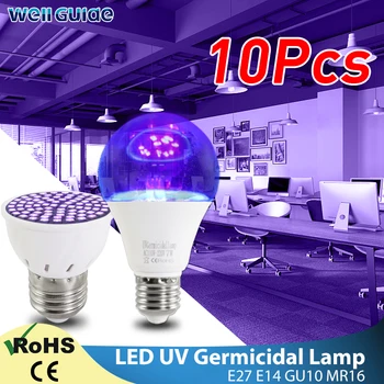 

10PCS LED Bulb UV Germicidal Light GU10 E27 MR16 E14 UV Disinfection led Lamp 2835 SMD 220V 240V Ultraviolet LED Sterilizer Lamp