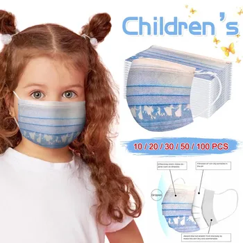 

10/100 Pc Disposable Mask Kids Boy Girl Cartoon Printed Face Masks Children Protective Breathable 3-layer Mask Mascarillas