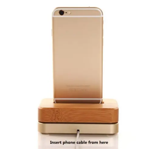 Bamboo and Golden GOOYIYO-деревянная подставка для телефона, зарядный держатель для iphone 6 6s 7 8 Plus, Бамбуковая и металлическая зарядная док-станция для iphone X Xs Max Xr - Цвет: Bamboo and Golden