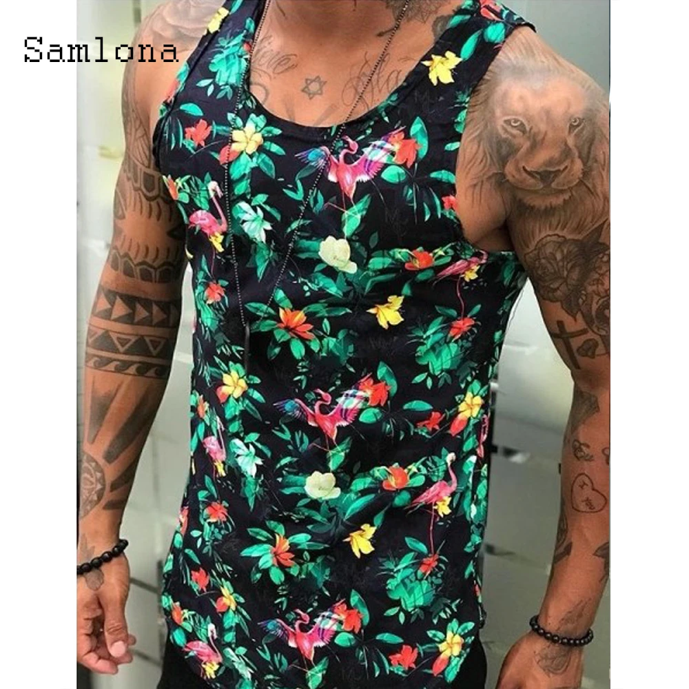Camiseta sin mangas con estampado de flores para hombre, Sexy informal de verano, jerséis, chaleco de talla S 3XL, 2021|Camisetas de tirantes| -