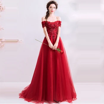 

Evening Dress Off The Shoulder Short Sleeve Robe De Soiree E655 Floor Length Formal Dresses Boat Neck Elegant Evening Gown 2019