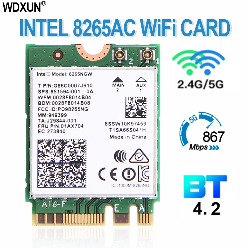 Dual band 2.4g / 5ghz wifi bluetooth wlan for intel 8265ngw wireless-ac 8265 ngff 802.11ac 867 mbps 2x2 MU-MIMO wifi bt 4.2 card wifi card for pc