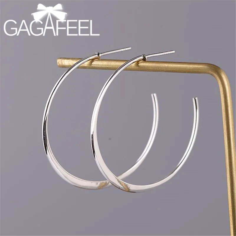 

GAGAFEEL S925 Silver Loop Earrings Big Smooth Circle Earrings Fashion Simple Hoop Earrings for Women Jewelry