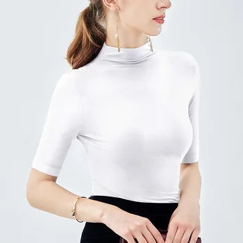 

2020 Women's Cotton Turtleneck Solid Color Short Sleeve T-Shirt